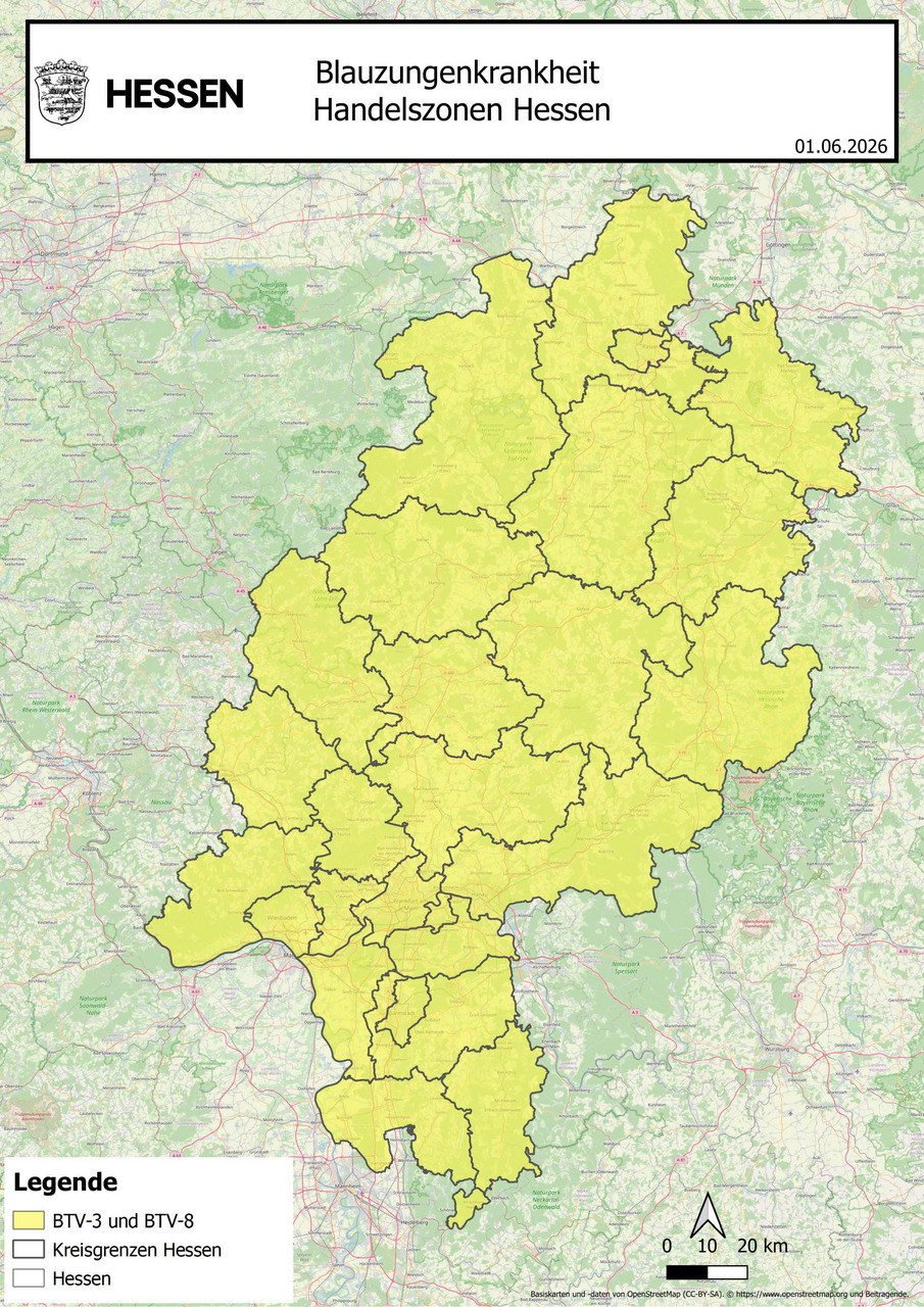 Blauzungenkrankheit Handelszonen Hessen Karte
