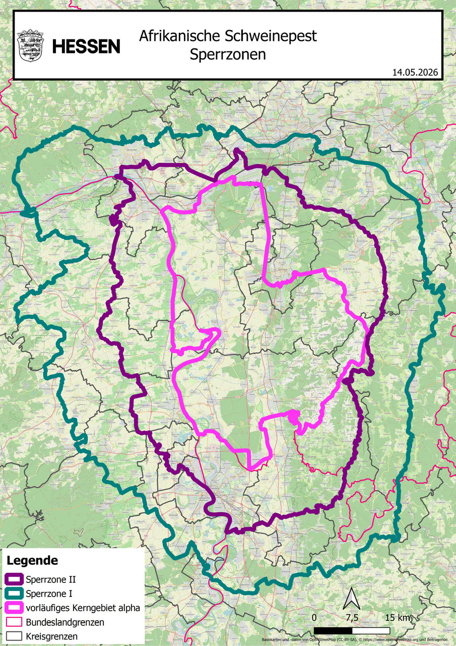 Afrikanische Schweinepest - Sperrzone II mit Kerngebiet Karte