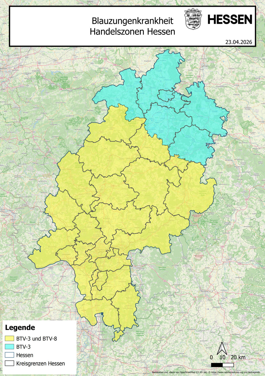 Blauzungenkrankheit Handelszonen Hessen Karte