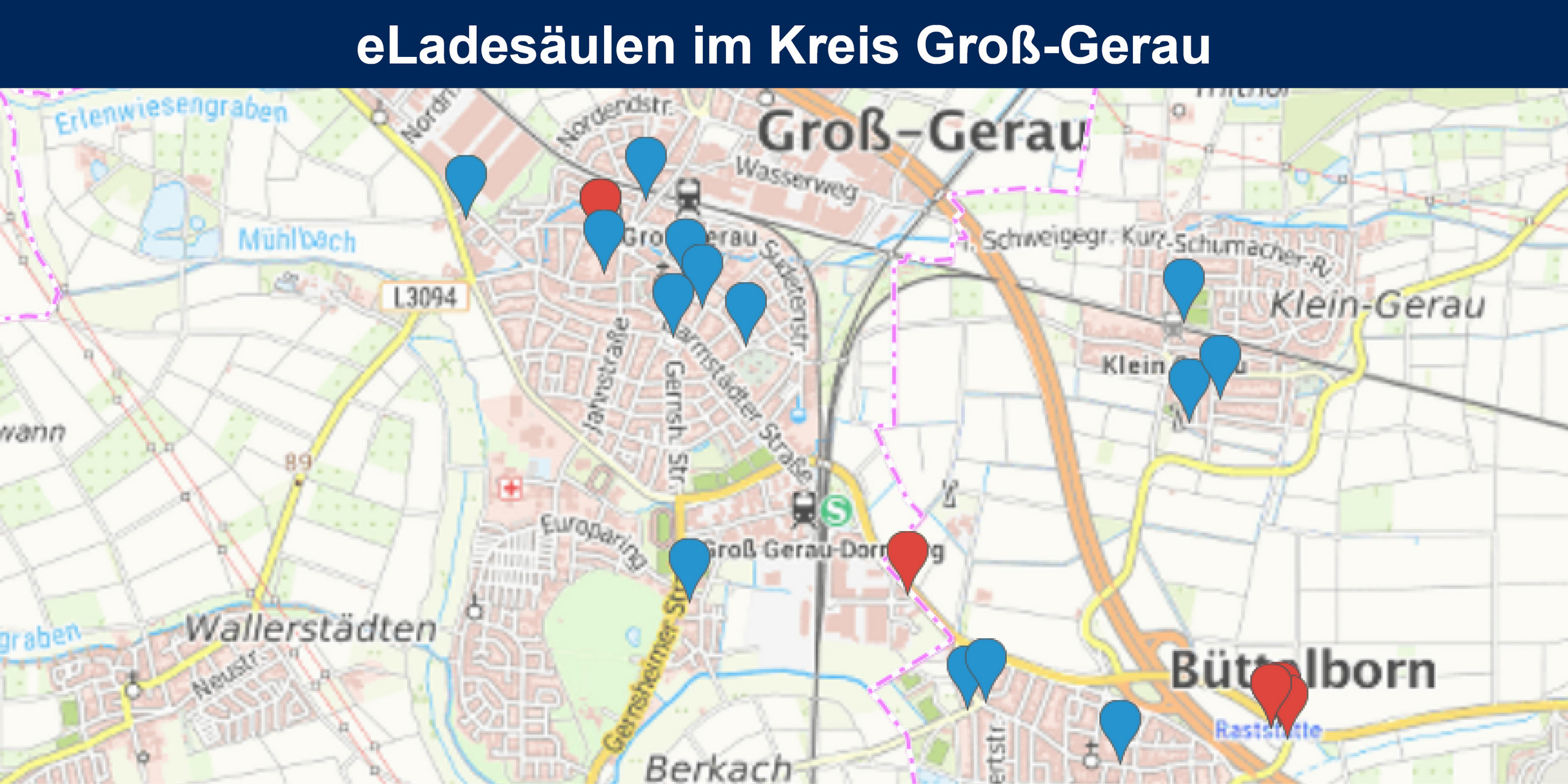 E-Ladesäulen im Kreis Groß-Gerau Karte