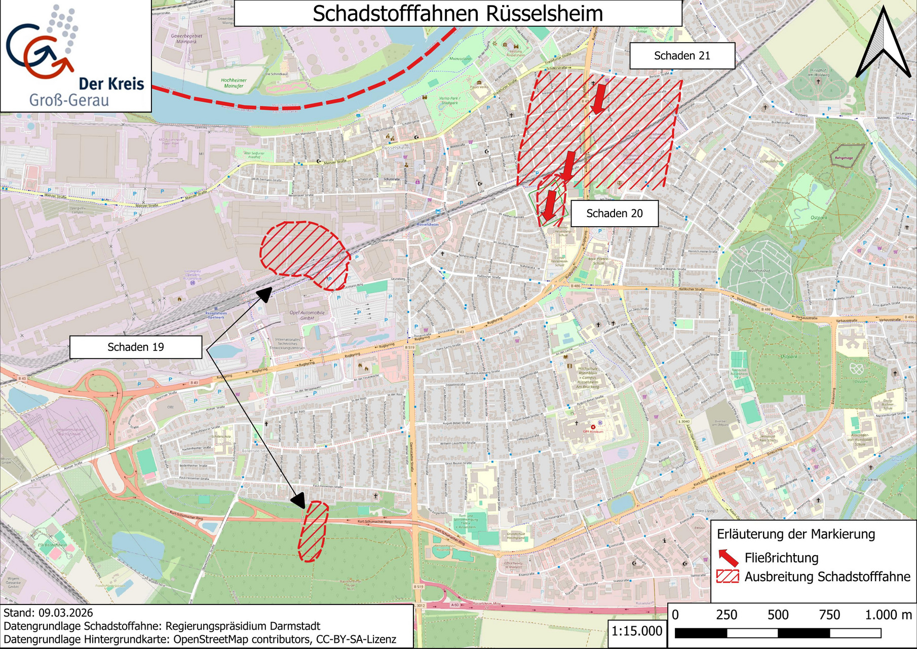 Schadstofffahnen Rüsselsheim Karte