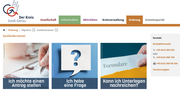 Ausländerwesen-Seite Bildschirmfoto